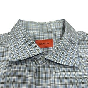 Isaia Napoli Mens Plaid Checkered Button Down Long Sleeve Dress Shirt
